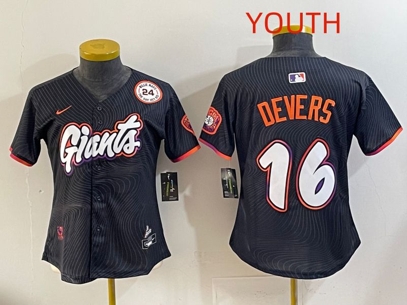 Youth 2025 San Francisco Giants #16 Devers Black Joint Name Nike MLB Jersey style 04
